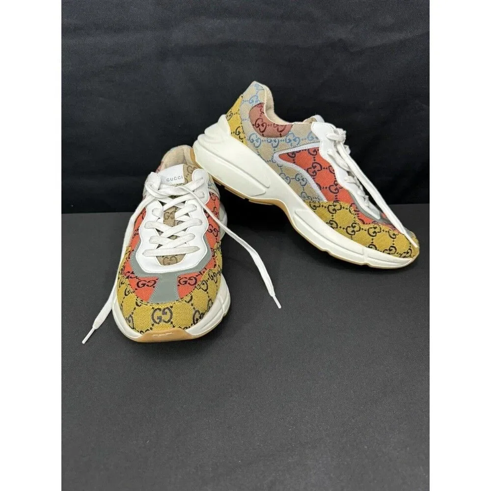 Gucci Rhyton Jacquard Monogram Multicolor Beige Sneakers Authentic Mens 11.5